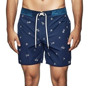 BILLABONG Mens Board‎ Shorts Size 34 Navy White Palm Tree Drawstring Surf